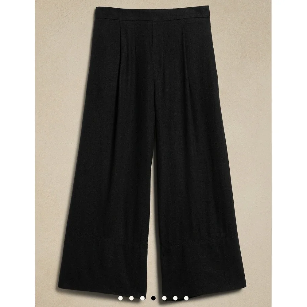 New Banana Republic Linen Blend Pants Large Wide Leg Cropped‎ Flowy Black Cruise